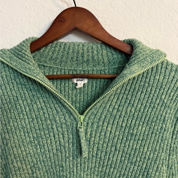 Aerie Green Ribbed Knit Cropped Quarter Zip Sweater - Picture 5 of 6